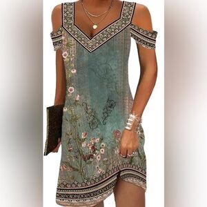 Women’s Mini, Off Shoulder, Boho Floral Beach Party Dress